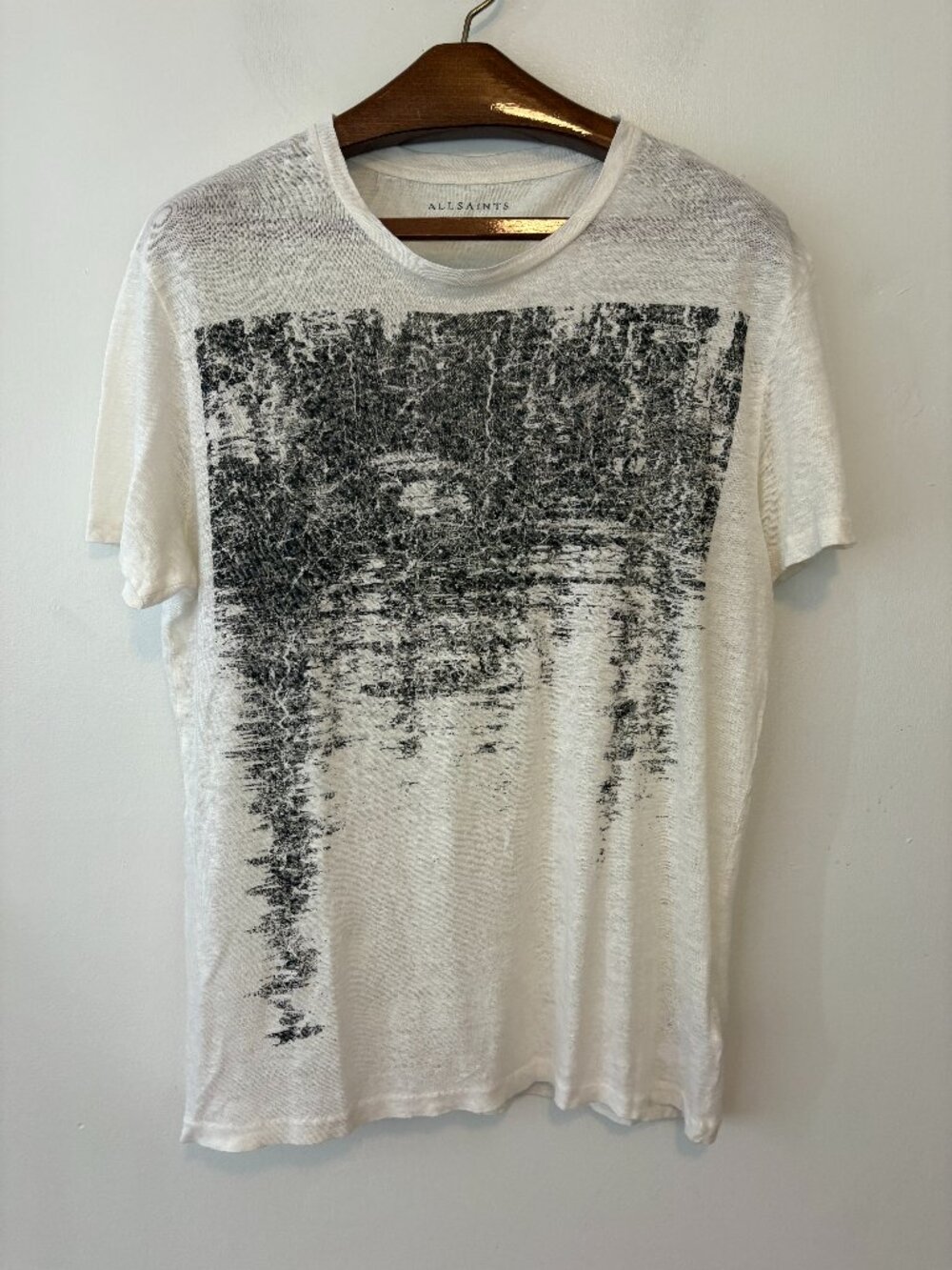 All Saints White Grey Short Sleeve Linen T-Shirt Size Small